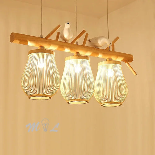 suspension moderne en bois et bambou design oiseau décoratif