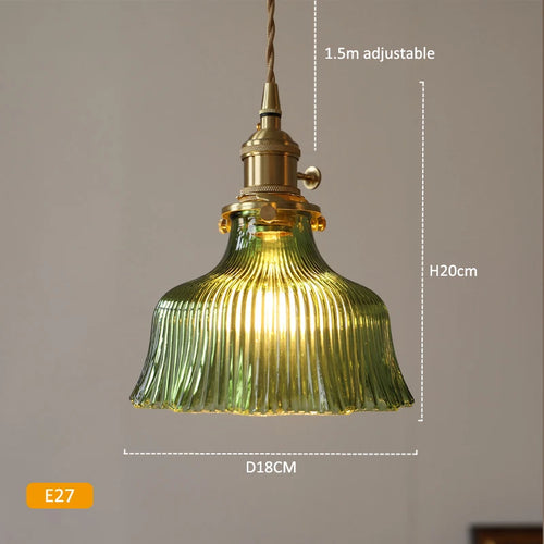 Suspension en verre vert foncé salle à manger chambre chevet Bar café suspension Luminaire rétro lampes suspendues en laiton pour plafond - vue 12 sur 14