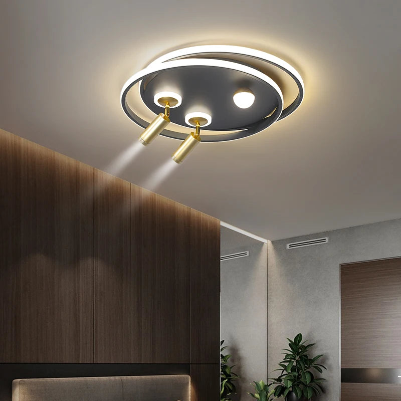 Lustre Led moderne lumières pour salon chambre étude salle éclairage or noir lampes luminaires Dimmable avec lustre de projecteur - vue 4 sur 16