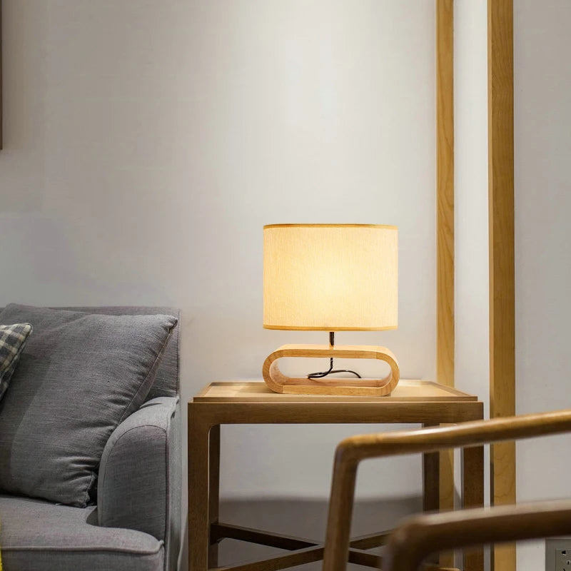 Base en bois nordique lampe de table abat-jour en tissu lampes de table pour salon chambre chevet lampe de bureau lampes de lecture luminaire E27 - vue 3 sur 6