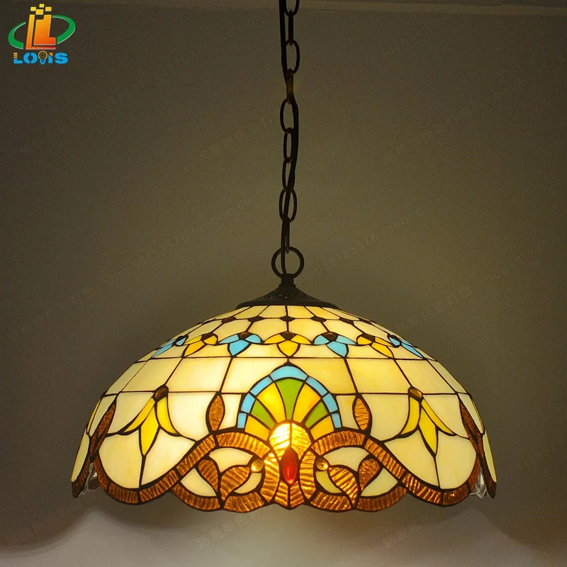 lustre en verre tiffany pour cafés et restaurants européens antique - vue 5 sur 10