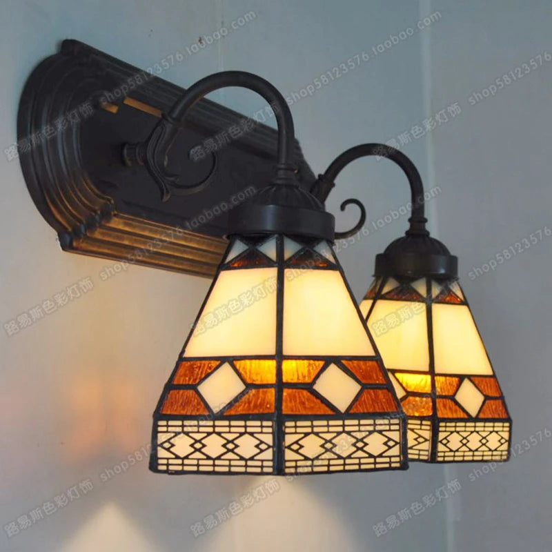 miroir mural double en verre avec lampes rétro décoratif pour jardin - vue 4 sur 3