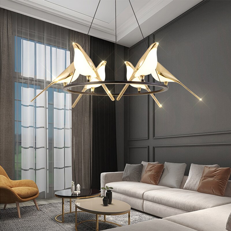 Lustre design LED luxury en forme d'oiseaux dorés Pie - vue 5 sur 9