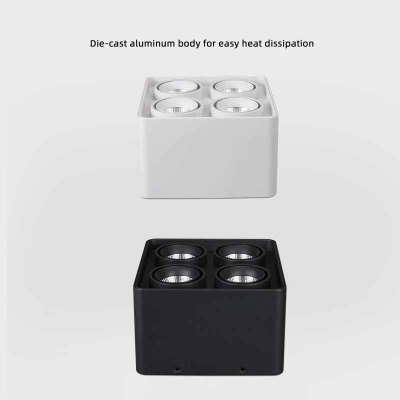 spots led surface 4 têtes carrées réglables anti-éblouissement en aluminium - vue 4 sur 9