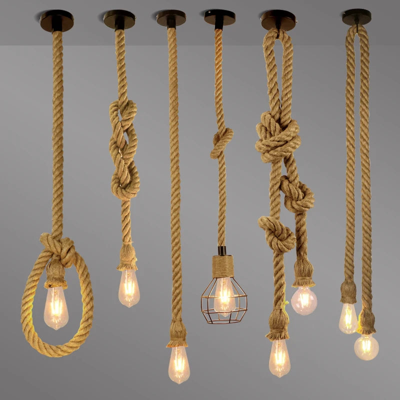 suspension en corde de chanvre style industriel pour café bar - vue 4 sur 8