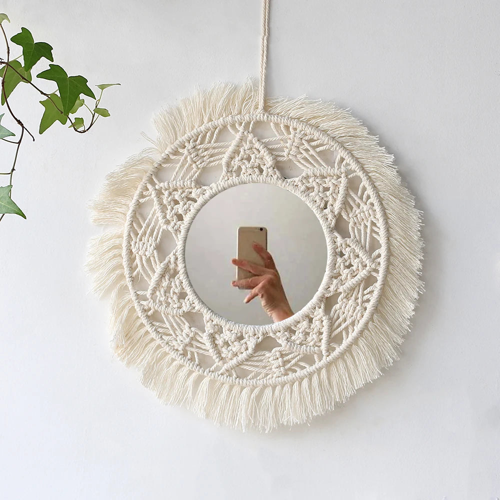 miroir mural en macramé style bohème pour décoration intérieure - vue 12 sur 14
