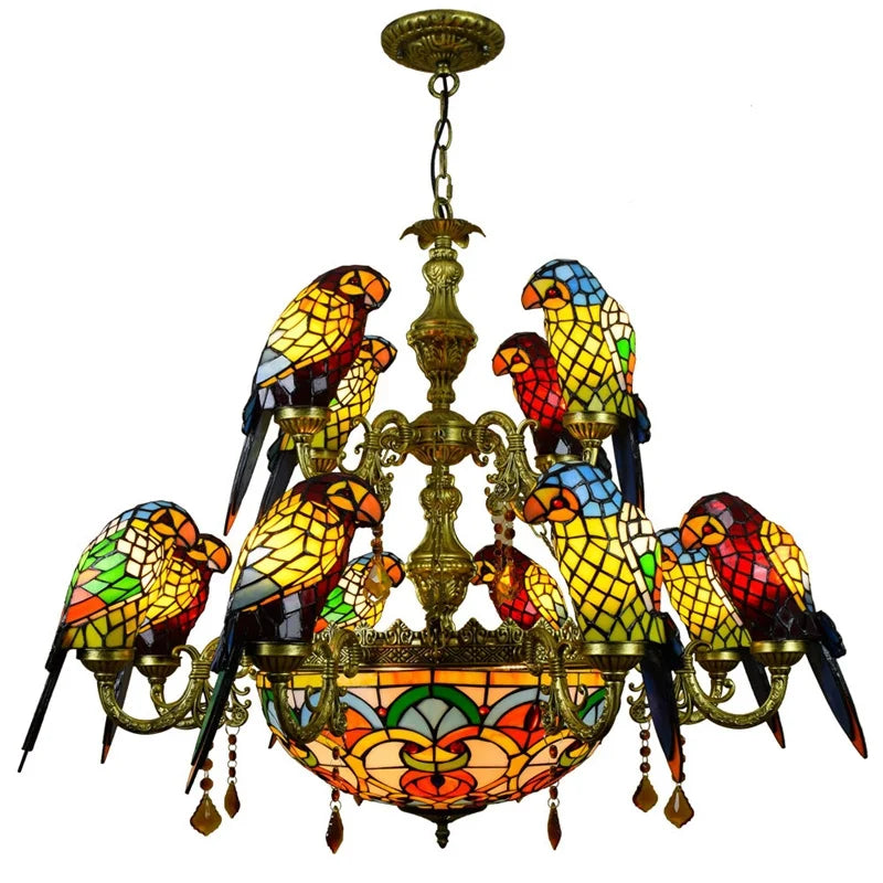 lustre tiffany vitrail lumineux oiseau perroquet design élégant intérieur - vue 12 sur 14