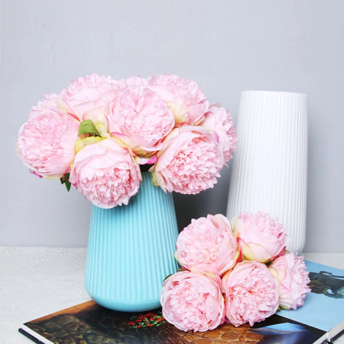 bouquet de 5 têtes de roses et pivoines artificielles pour mariage décoration - vue 3 sur 13