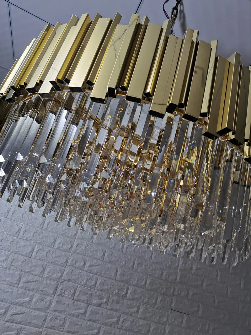 lustre moderne en cristal doré avec lampe led ronde - vue 6 sur 6