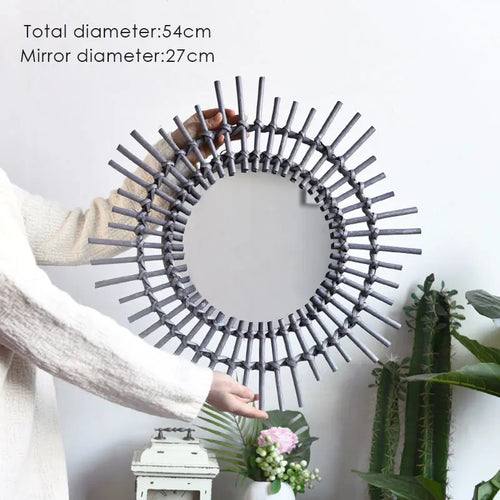 miroir en rotin japonais tissé à la main pour décoration moderne - vue 9 sur 12