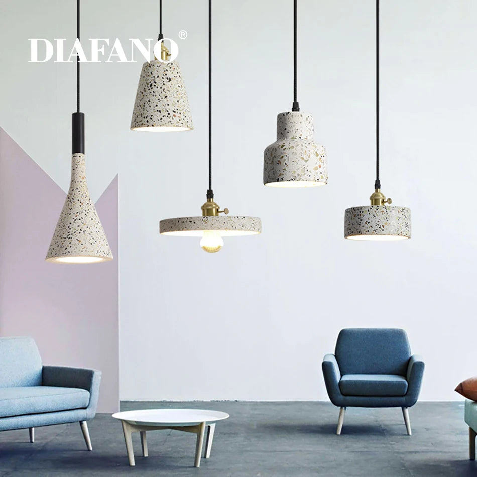 Luminaires suspendus en ciment blanc nordique E27 Bar salon cuisine lampe suspendue moderne lumière Suspension Luminaire éclairage - vue 7 sur 11