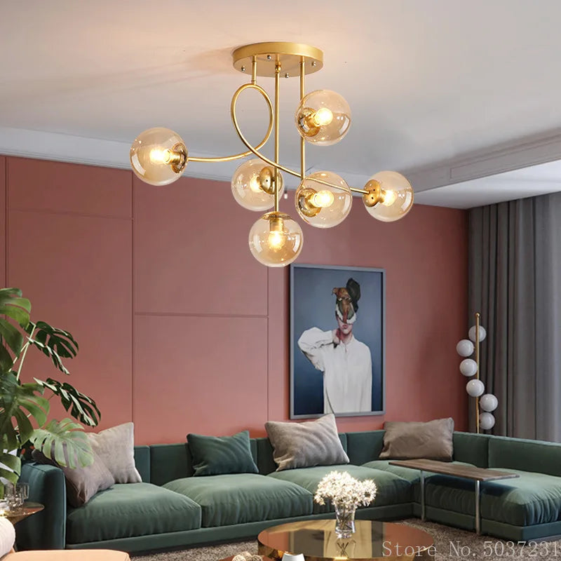 plafonnier boule de verre créatif et élégant pour intérieur - vue 5 sur 11