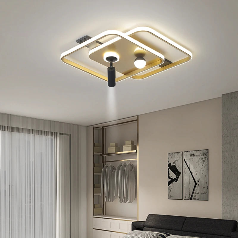 Lustre Led moderne lumières pour salon chambre étude salle éclairage or noir lampes luminaires Dimmable avec lustre de projecteur - vue 7 sur 16