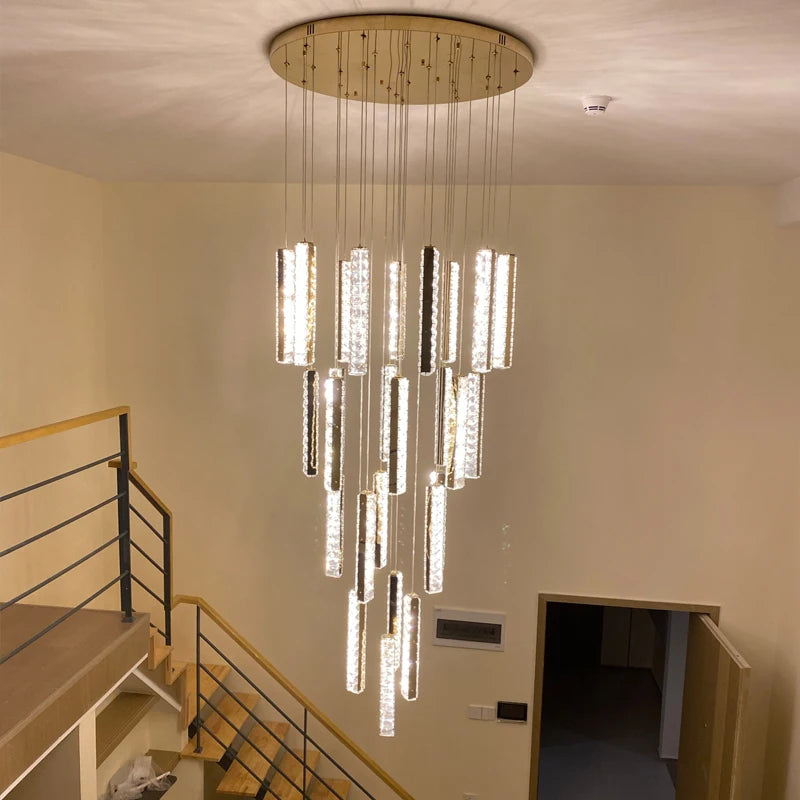 lustre en cristal led doré pour éclairage intérieur élégant et raffiné - vue 4 sur 16