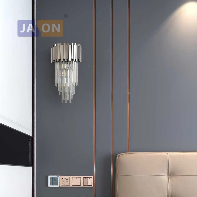 applique murale en cristal transparent chromé doré design élégant - vue 5 sur 12