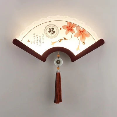applique murale en bois éventail à led design rétro asiatique décoratif - vue 14 sur 18