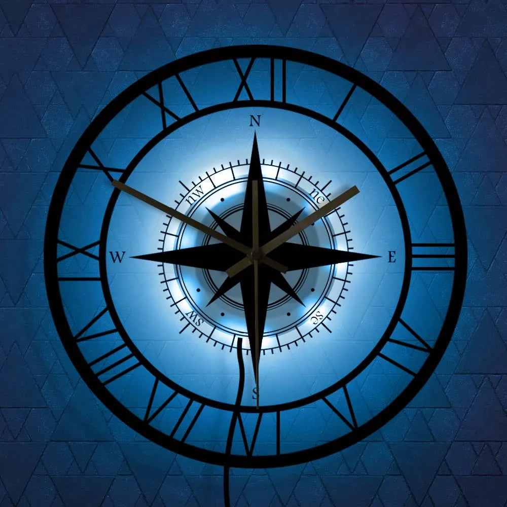 horloge murale silencieuse avec boussole et carte nautique - vue 7 sur 8