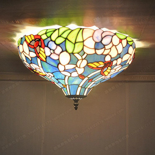 plafonnier fleurs papillons style campagne lampes rétro en verre artisanales - vue 6 sur 5