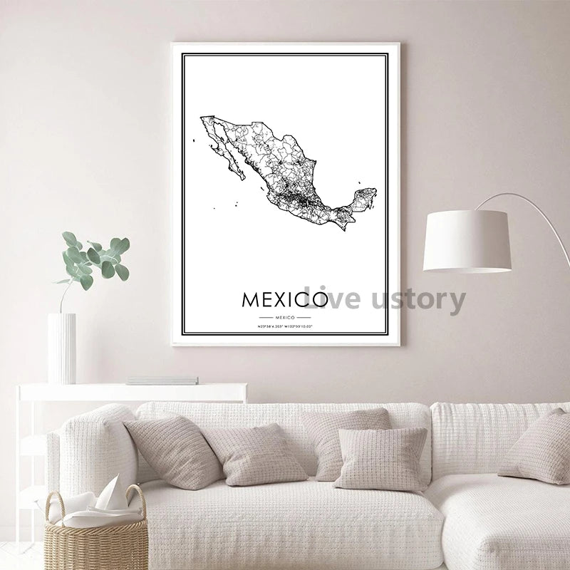 cartes de la ville de mexico en peinture sur toile décor mural - vue 4 sur 10