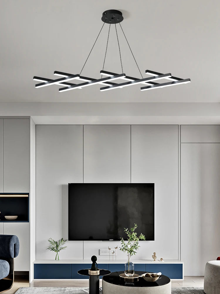 lustre led minimaliste moderne avec bandes lumineuses créatives - vue 3 sur 9