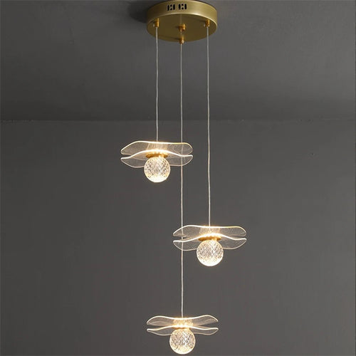lustre moderne en acrylique et cuivre led feuille de lotus