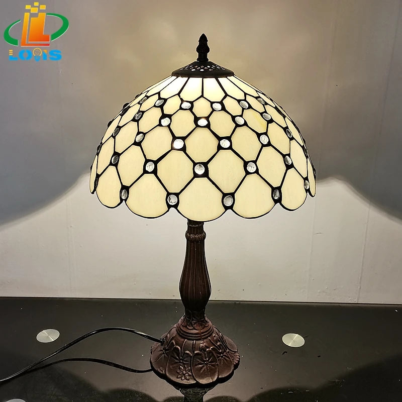 12 Inch European Crystal Bead Glass Table Lamp Tiffany Style Study Room Reading Bar Table Lighting Simple Retro Art Metal Base - vue 2 sur 5