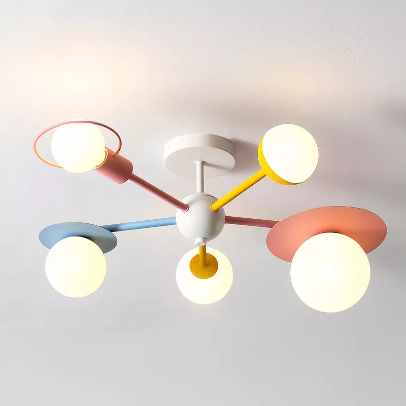 Nordique enfants chambre lustre éclairage abat-jour en verre dessin animé LED bleu rose plafonnier pour fille garçon enfants princesse chambre
