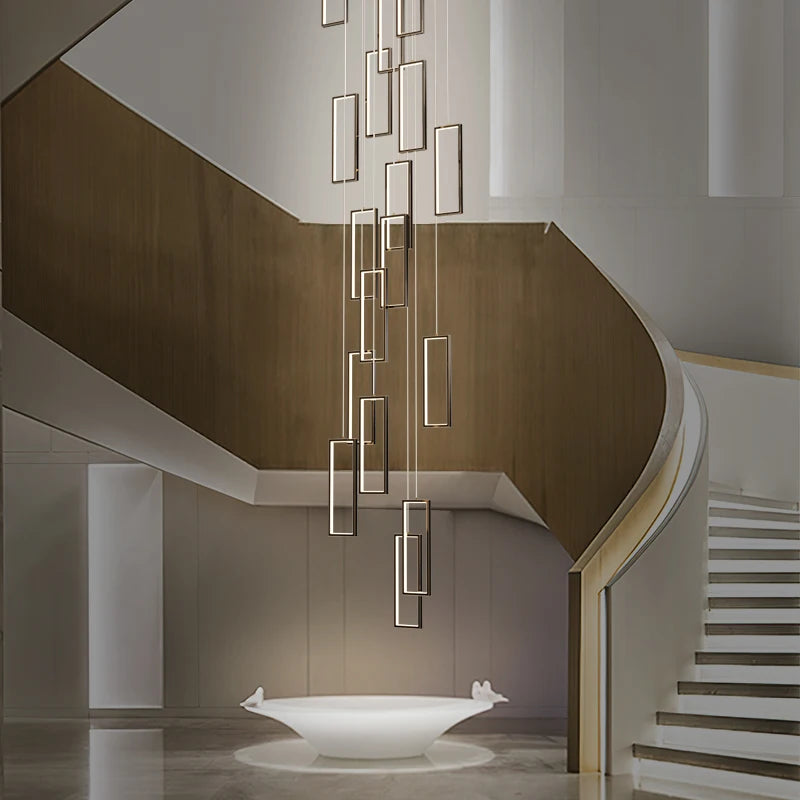 lustre led rectangulaire moderne en cuivre pour escaliers et loft