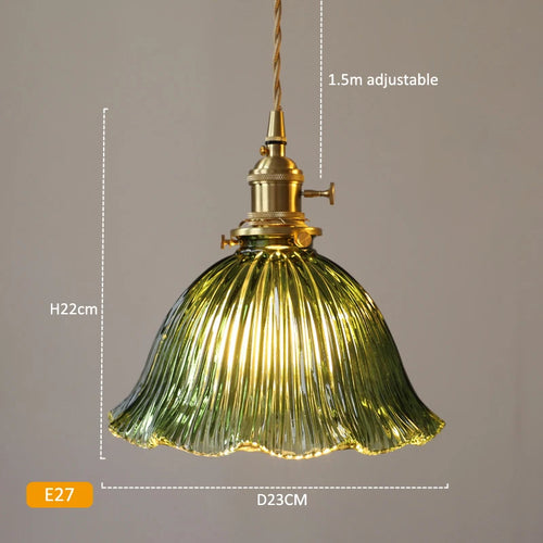 Suspension en verre vert foncé salle à manger chambre chevet Bar café suspension Luminaire rétro lampes suspendues en laiton pour plafond - vue 13 sur 14