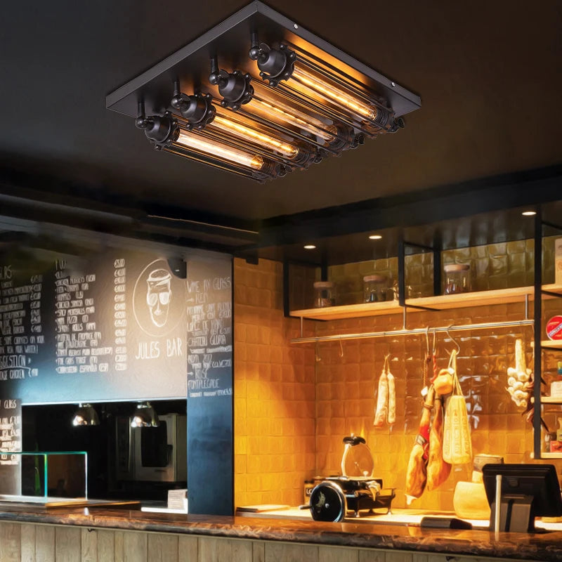 plafonnier industriel rétro vintage monté en surface pour café
