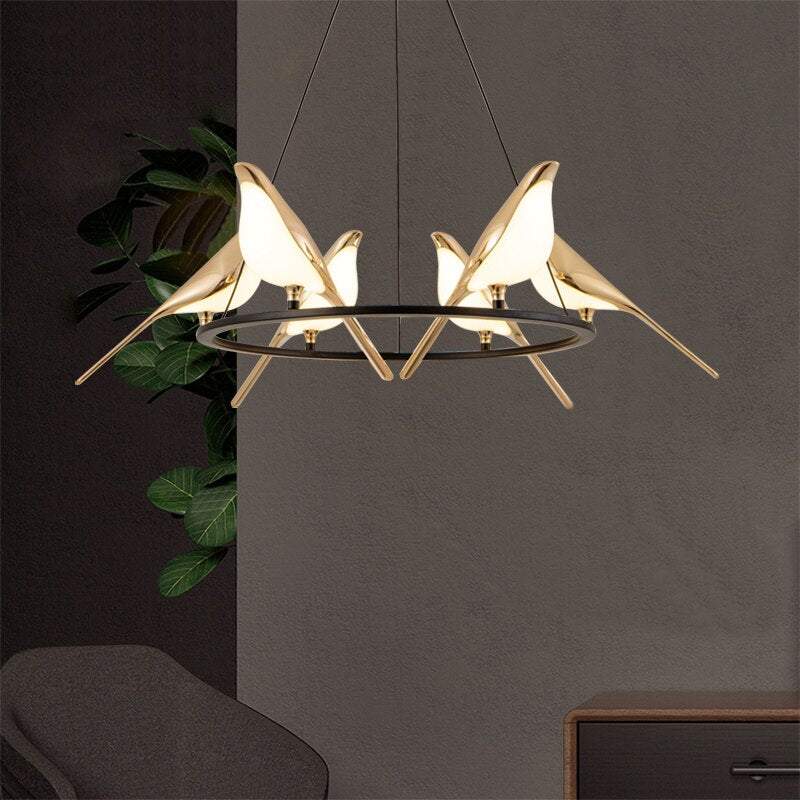 Lustre design LED luxury en forme d'oiseaux dorés Pie - vue 3 sur 9