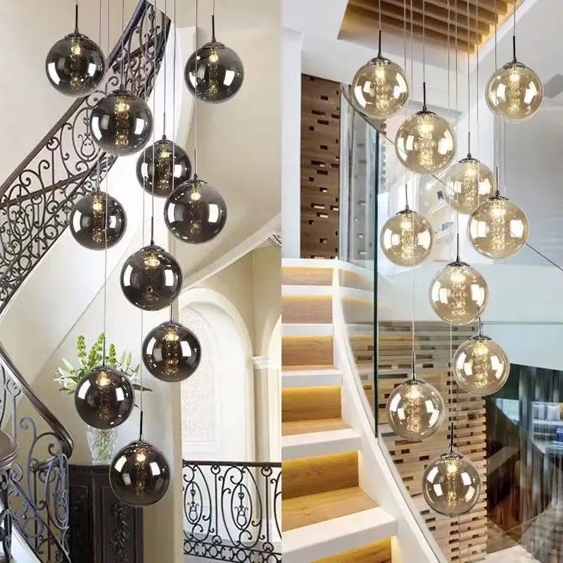 lustre moderne en boule de verre en spirale g4 pour duplex nordique - vue 3 sur 16
