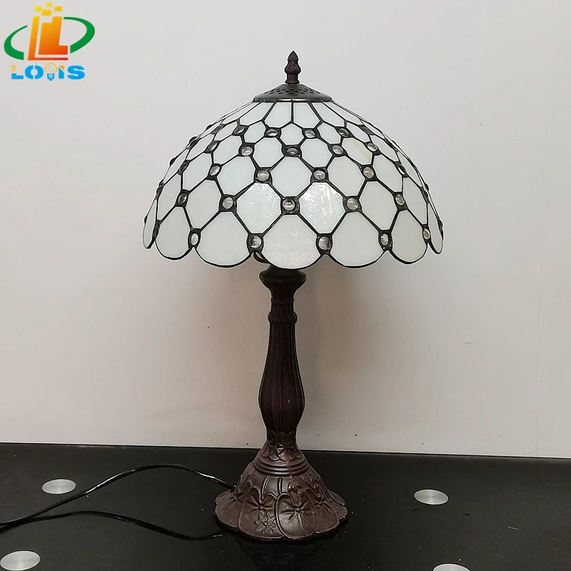 12 Inch European Crystal Bead Glass Table Lamp Tiffany Style Study Room Reading Bar Table Lighting Simple Retro Art Metal Base - vue 5 sur 5