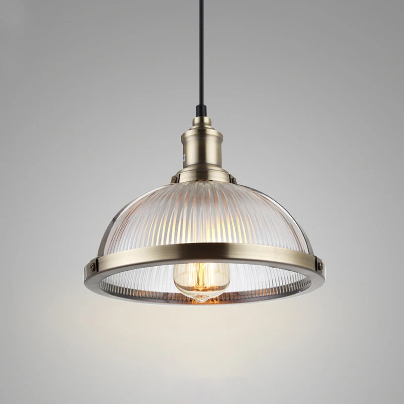 suspension vintage abat-jour en verre luminaire loft à led - vue 4 sur 8