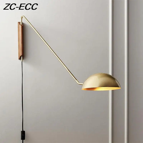 applique murale italienne bras long rotatif éclairage bois