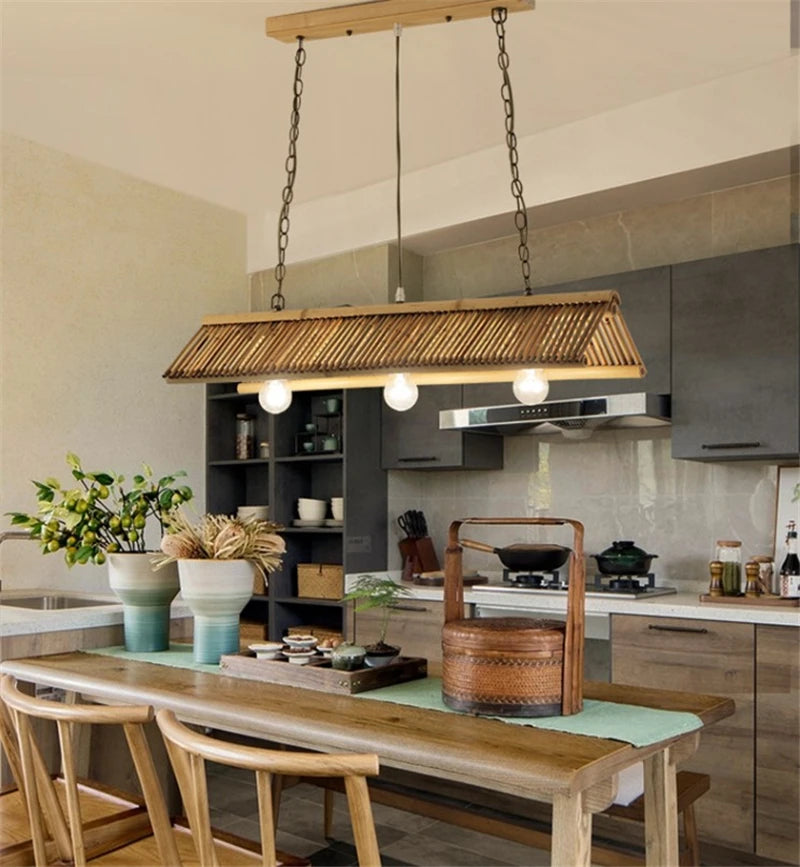 lustre en bambou vintage pour café bar et restaurant