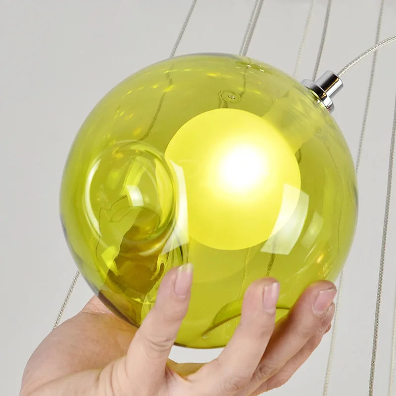 lustre en verre soufflé créatif avec appliques colorées led g4 suspendues - vue 10 sur 24