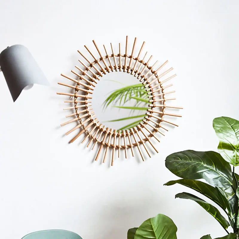 miroir en rotin japonais tissé à la main pour décoration moderne - vue 4 sur 12