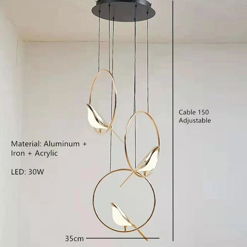 suspension LED oiseau fantaisie plaquée or design moderne ajustable - vue 17 sur 18