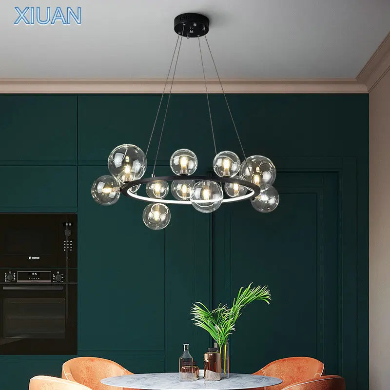 lustre verre moderne noir or argent led - vue 2 sur 14