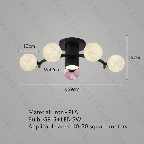 plafonnier design en métal noir doré boule blanche pour intérieur moderne