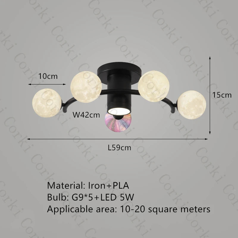 plafonnier design en métal noir doré boule blanche pour intérieur moderne - vue 8 sur 18
