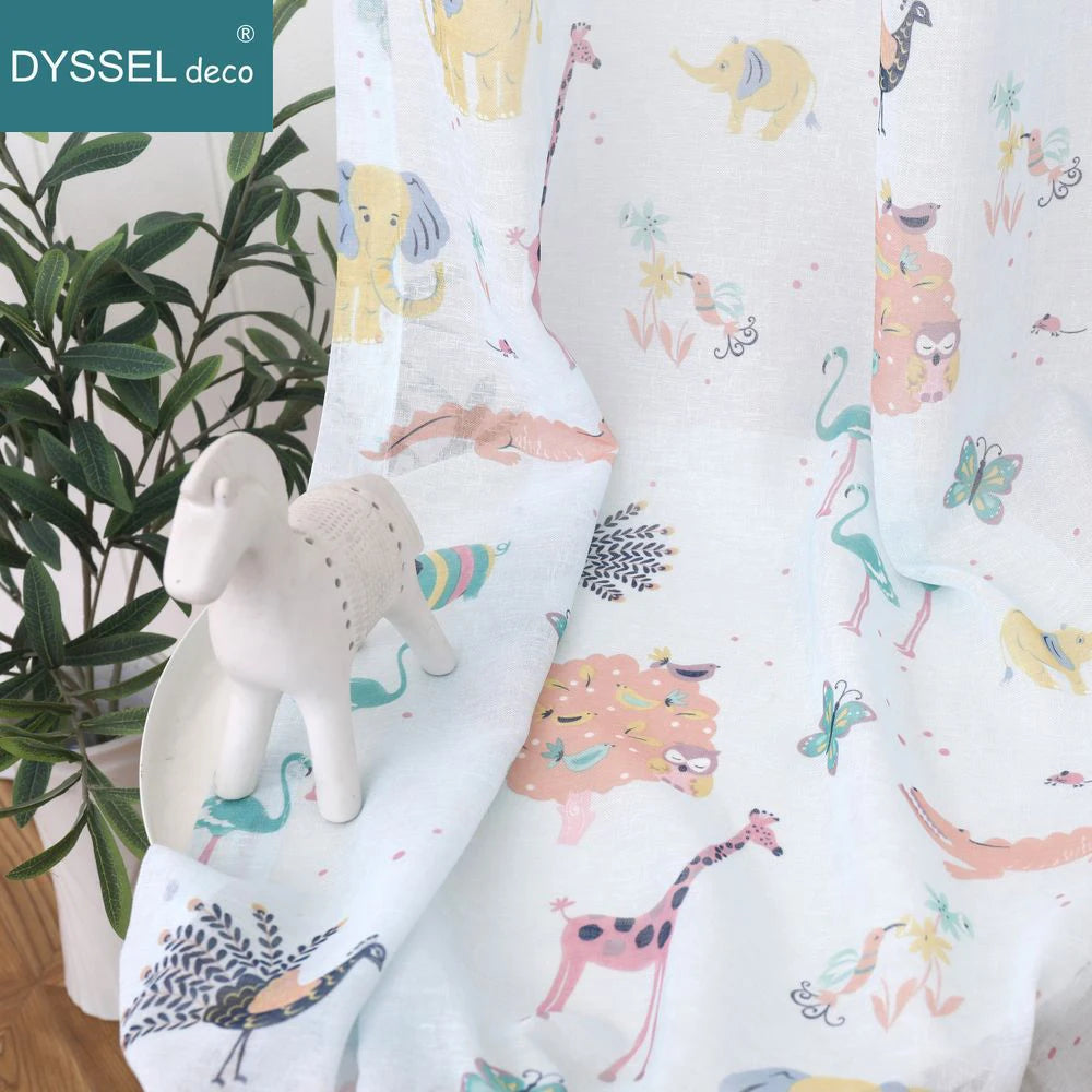 Rideau chambre enfant tulle animaux style européen - vue 6 sur 10