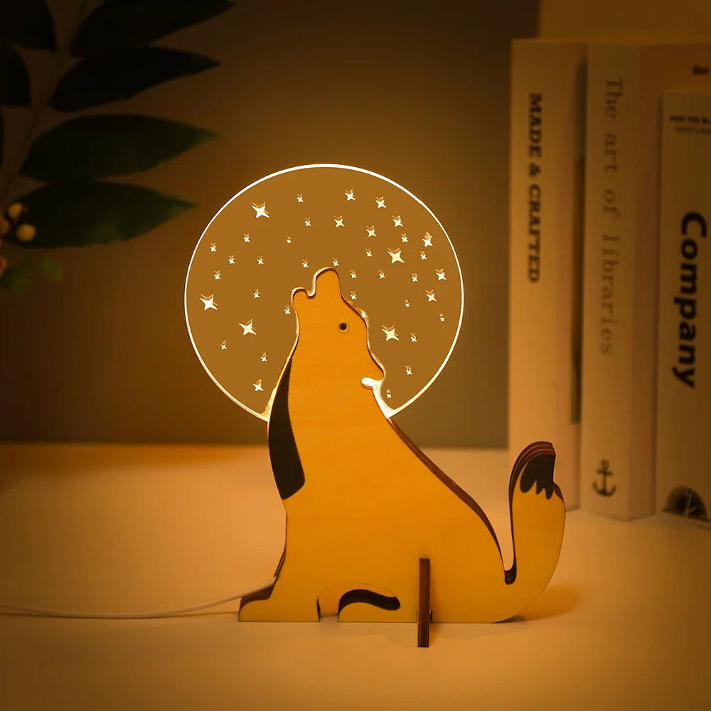 Lampe à poser Animaux LED veilleuse bois acrylique Table USB lumières décorer pour enfants bébé enfants lampe de chevet pélican Sirius baleine Toucan - vue 4 sur 10