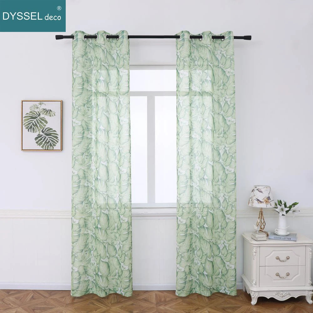 Voilage tulle transparent motif floral style européen salon chambre - vue 3 sur 6