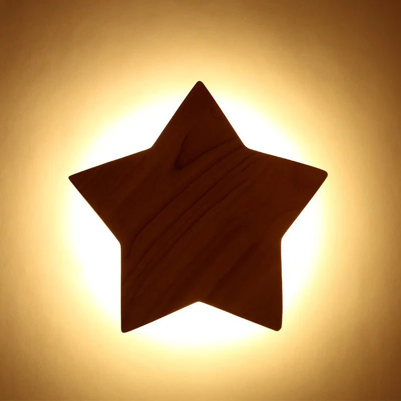 applique murale led étoile en bois art créatif moderne japonais coréen - vue 5 sur 7