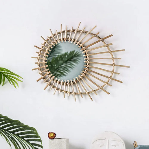 miroir en rotin japonais tissé à la main pour décoration moderne - vue 2 sur 12
