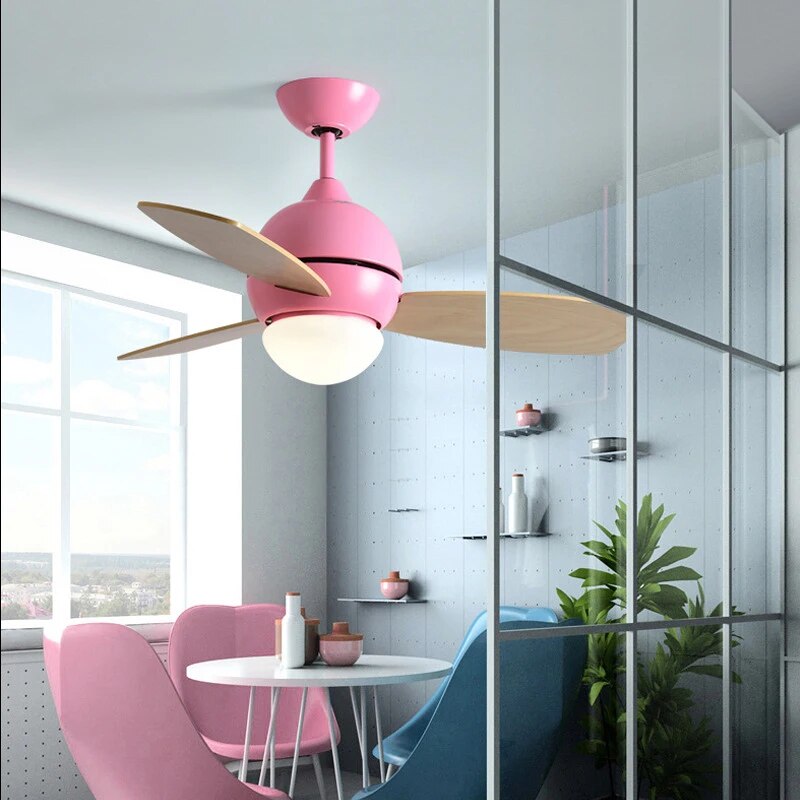 ventilateur plafond macaron télécommande 36'' lumière chambre enfant créative - vue 5 sur 13