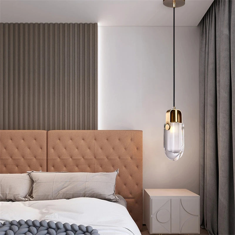 suspension moderne en cristal avec éclairage led décoratif - vue 5 sur 7