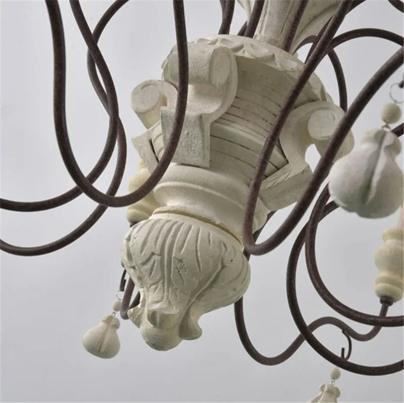 lustre suspendu en fer et bois vintage style industriel - vue 4 sur 11